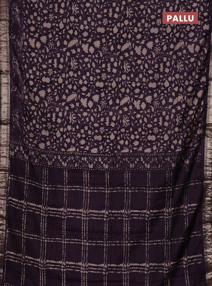 Semi maheswari cotton saree deep jamun with allover prints and zari woven border