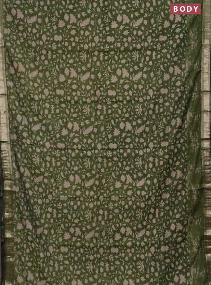 Semi maheswari cotton saree sap green with allover prints and zari woven border