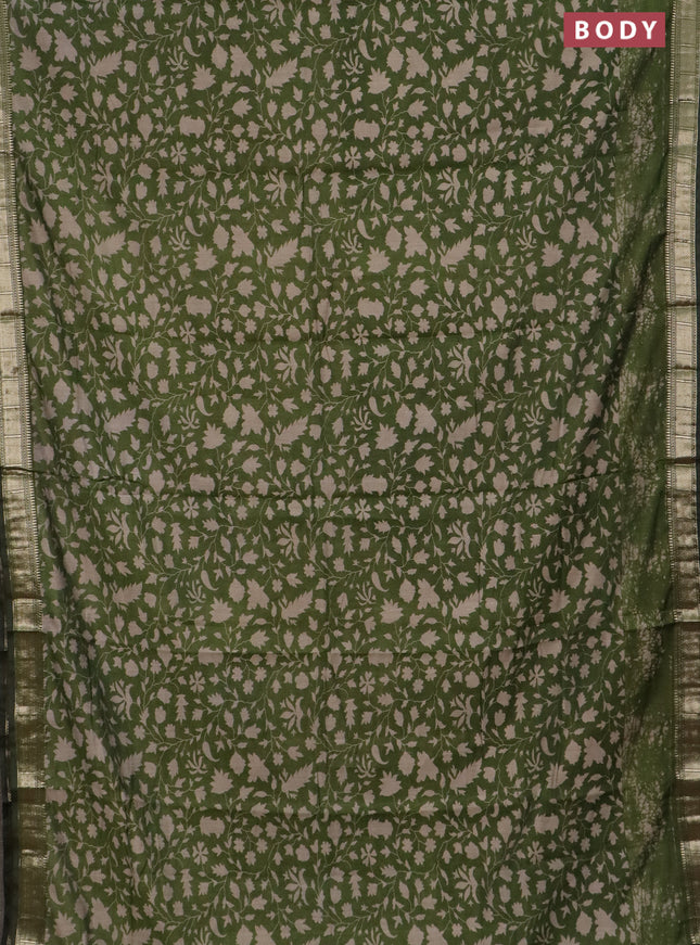 Semi maheswari cotton saree sap green with allover prints and zari woven border
