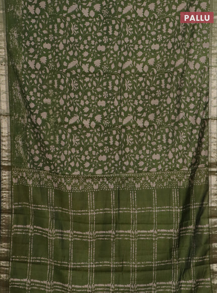 Semi maheswari cotton saree sap green with allover prints and zari woven border