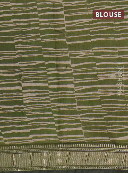 Semi maheswari cotton saree sap green with allover prints and zari woven border