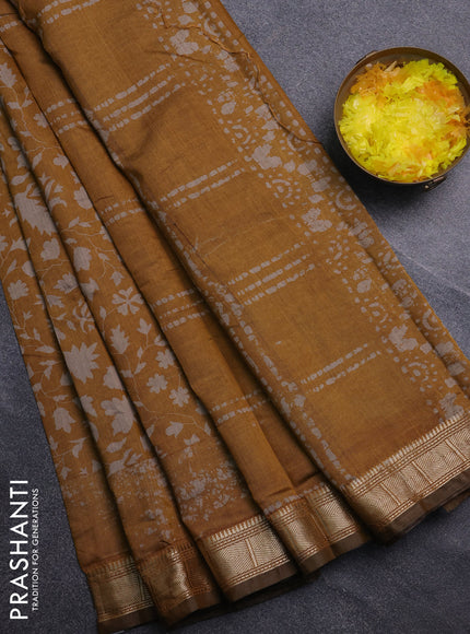 Semi maheswari cotton saree mustard yellow with allover prints and zari woven border