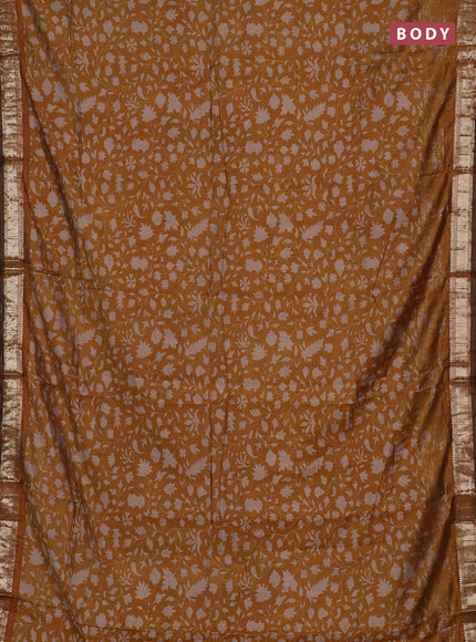Semi maheswari cotton saree mustard yellow with allover prints and zari woven border
