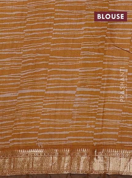 Semi maheswari cotton saree mustard yellow with allover prints and zari woven border