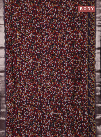 Semi maheswari cotton saree maroon and deep violet with allover prints and zari woven border