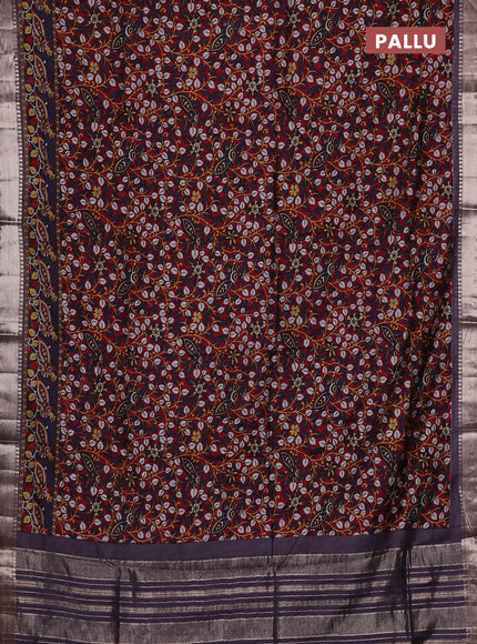 Semi maheswari cotton saree maroon and deep violet with allover prints and zari woven border