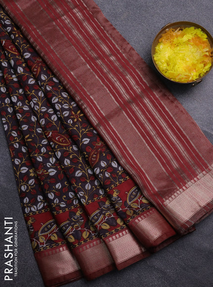 Semi maheswari cotton saree jamun shade and deep maroon with allover prints and zari woven border
