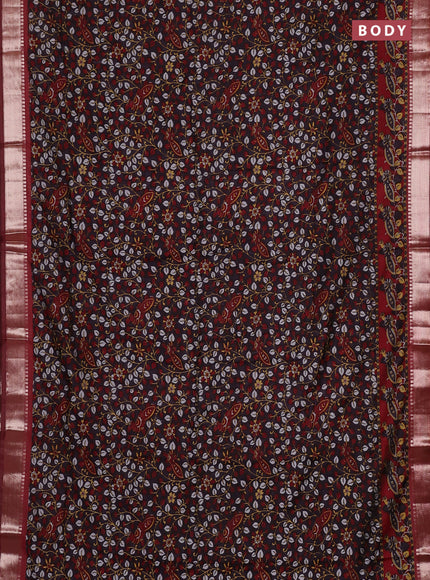 Semi maheswari cotton saree jamun shade and deep maroon with allover prints and zari woven border