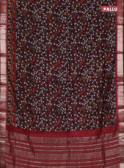 Semi maheswari cotton saree jamun shade and deep maroon with allover prints and zari woven border