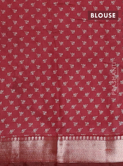 Semi maheswari cotton saree jamun shade and deep maroon with allover prints and zari woven border