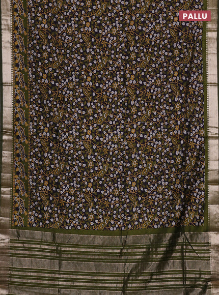 Semi maheswari cotton saree deep violet  and sap green with allover prints and zari woven border