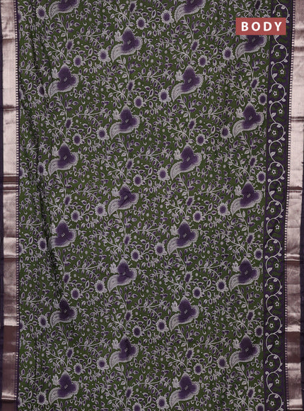 Semi maheswari cotton saree green and jamun shade with allover prints and zari woven border