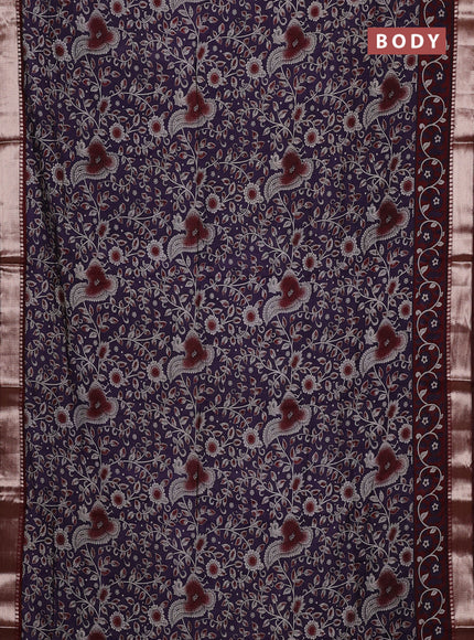 Semi maheswari cotton saree jamun shade and deep maroon with allover prints and zari woven border
