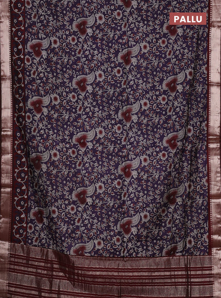 Semi maheswari cotton saree jamun shade and deep maroon with allover prints and zari woven border