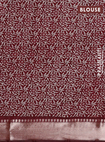 Semi maheswari cotton saree jamun shade and deep maroon with allover prints and zari woven border