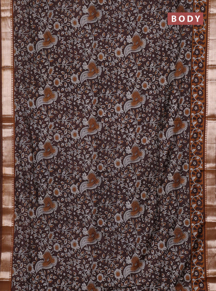 Semi maheswari cotton saree coffee brown and dark mustard with allover prints and zari woven border
