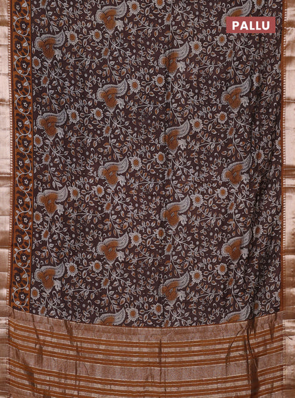 Semi maheswari cotton saree coffee brown and dark mustard with allover prints and zari woven border