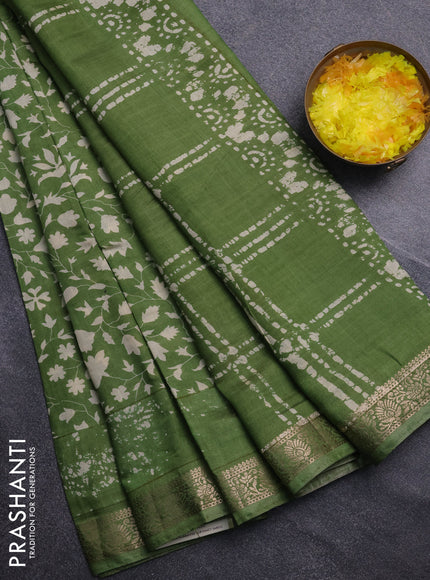 Semi maheswari cotton saree sap green with allover prints and zari woven border