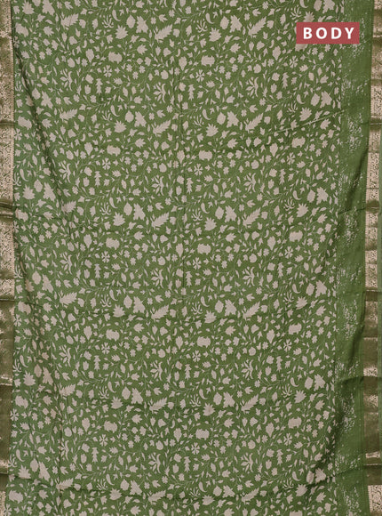 Semi maheswari cotton saree sap green with allover prints and zari woven border