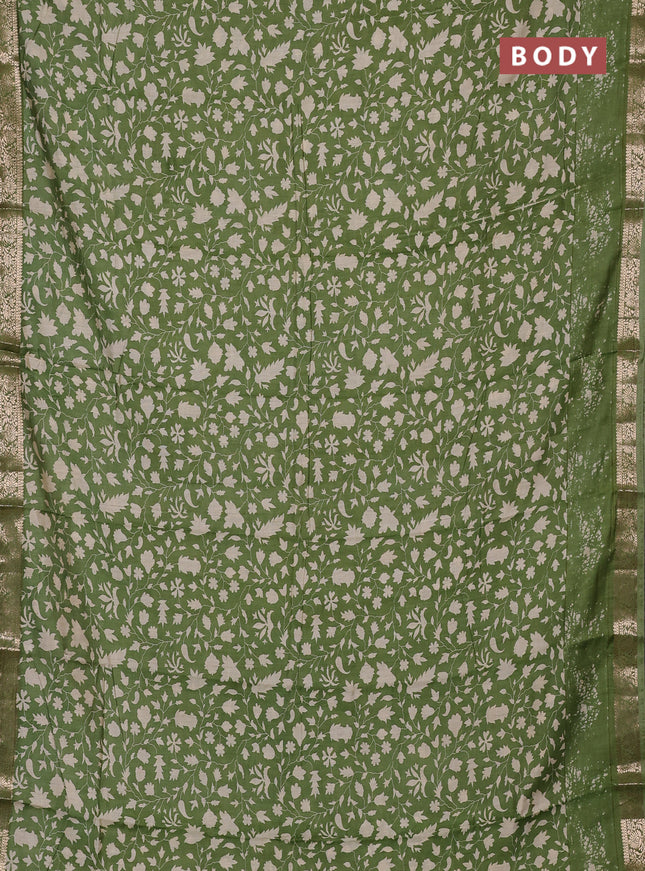 Semi maheswari cotton saree sap green with allover prints and zari woven border