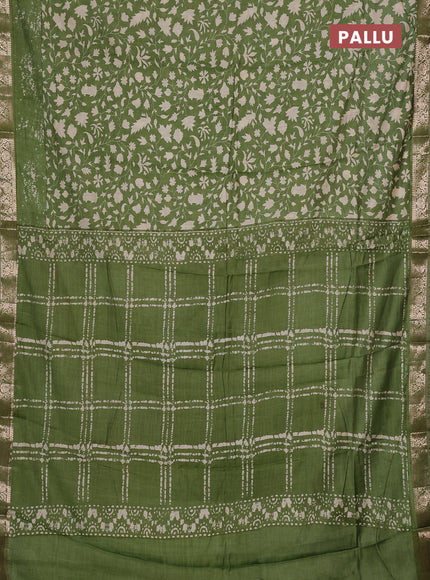 Semi maheswari cotton saree sap green with allover prints and zari woven border