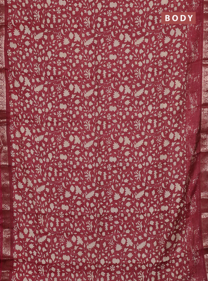 Semi maheswari cotton saree maroon with allover prints and zari woven border