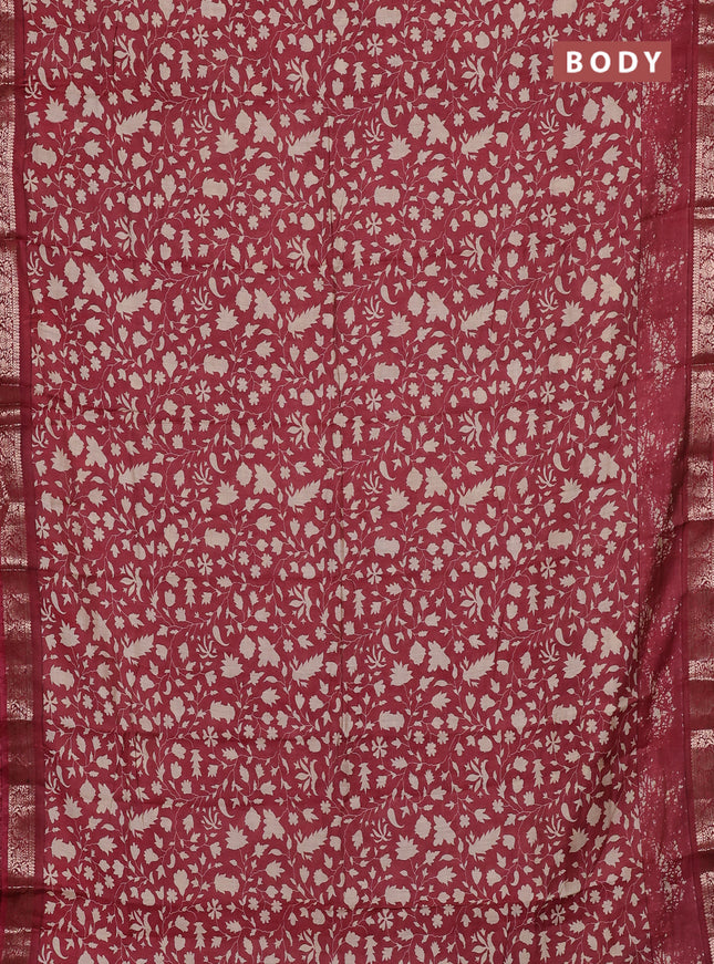 Semi maheswari cotton saree maroon with allover prints and zari woven border