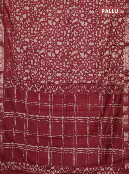 Semi maheswari cotton saree maroon with allover prints and zari woven border