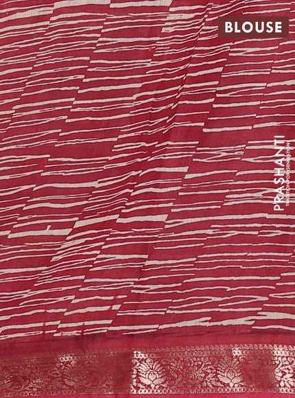 Semi maheswari cotton saree maroon with allover prints and zari woven border