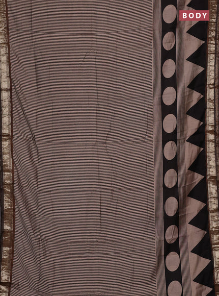 Semi maheswari cotton saree beige black and dark mustard with allover stripe prints and zari woven border