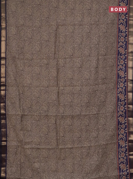 Semi maheswari cotton saree beige and navy blue with allover prints and zari woven border