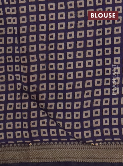 Semi maheswari cotton saree beige and navy blue with allover prints and zari woven border