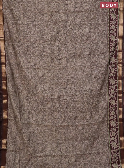 Semi maheswari cotton saree beige and deep maroon with allover prints and zari woven border