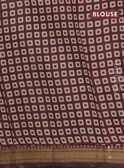 Semi maheswari cotton saree beige and deep maroon with allover prints and zari woven border