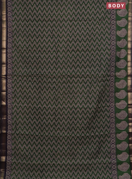 Semi maheswari cotton saree green and navy blue with allover zigzag prints and zari woven border