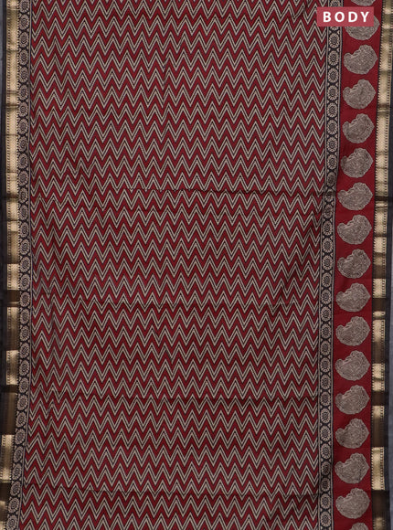 Semi maheswari cotton saree maroon with allover zigzag prints and zari woven border