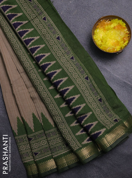 Semi maheswari cotton saree beige and sap green with plain body and zari woven border