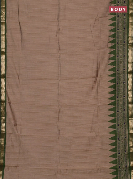 Semi maheswari cotton saree beige and sap green with plain body and zari woven border