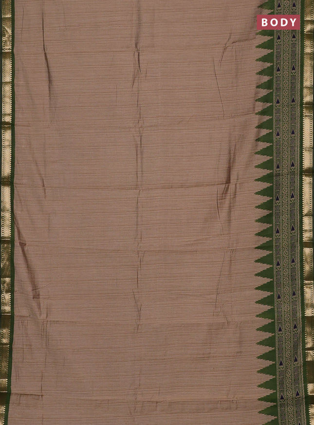 Semi maheswari cotton saree beige and sap green with plain body and zari woven border