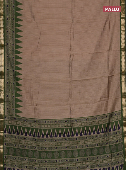 Semi maheswari cotton saree beige and sap green with plain body and zari woven border