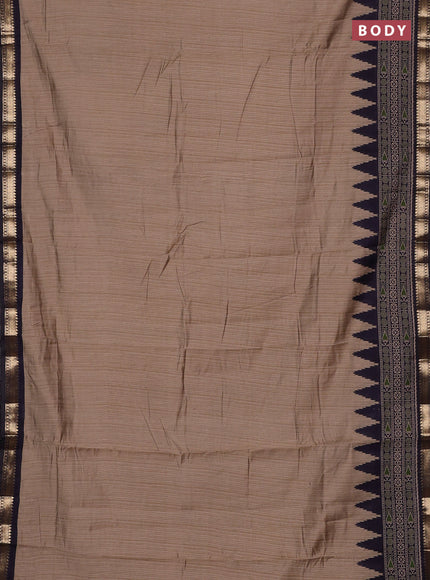 Semi maheswari cotton saree beige and navy blue with plain body and zari woven border