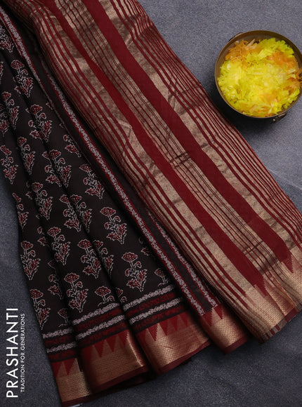 Semi maheswari cotton saree coffee brown and maroon with allover butta prints and zari woven border