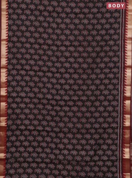 Semi maheswari cotton saree coffee brown and maroon with allover butta prints and zari woven border
