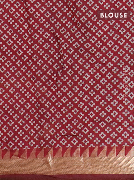 Semi maheswari cotton saree coffee brown and maroon with allover butta prints and zari woven border