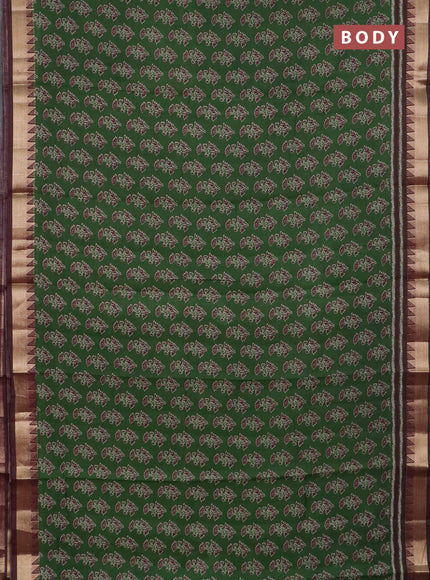Semi maheswari cotton saree sap green and maroon with allover butta prints and zari woven border