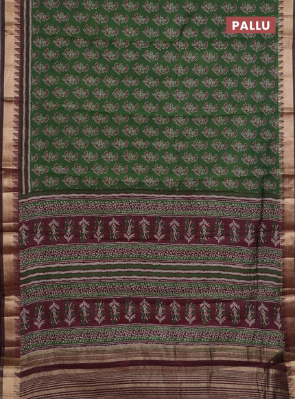 Semi maheswari cotton saree sap green and maroon with allover butta prints and zari woven border