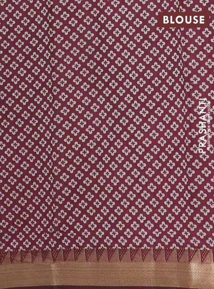 Semi maheswari cotton saree sap green and maroon with allover butta prints and zari woven border