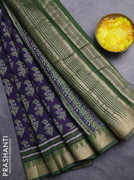 Semi maheswari cotton saree navy blue and green with allover butta prints and zari woven border