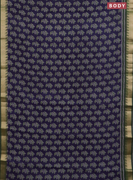 Semi maheswari cotton saree navy blue and green with allover butta prints and zari woven border