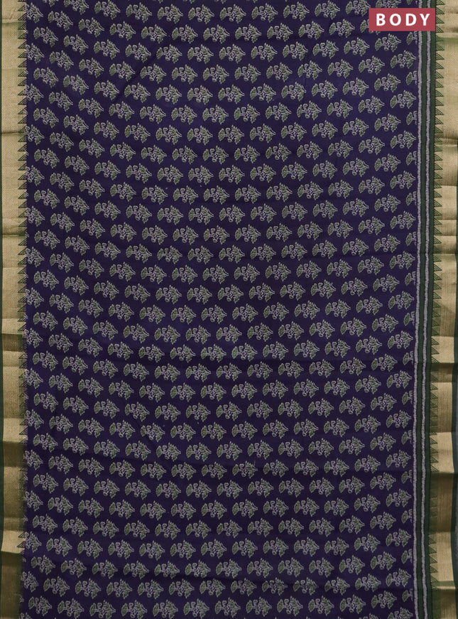 Semi maheswari cotton saree navy blue and green with allover butta prints and zari woven border